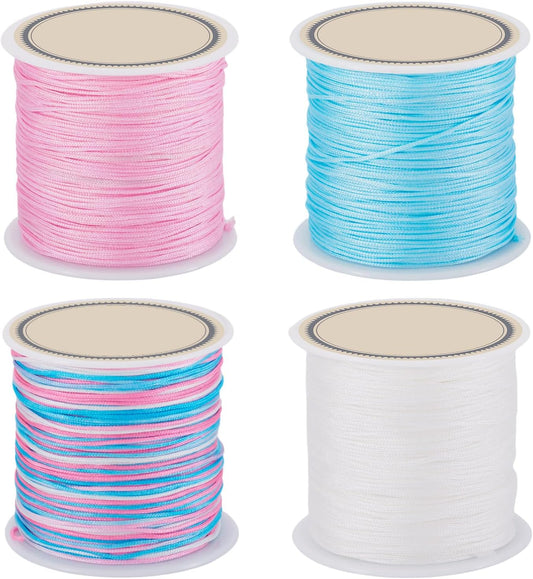 186 Yards Blue Pink Nylon Bracelet String 0.8mm Chinese Knotting Cord Macaron Colors Kumihimo Macrame Thread for Friendship Bracelets Necklace Jewelry Making Craft