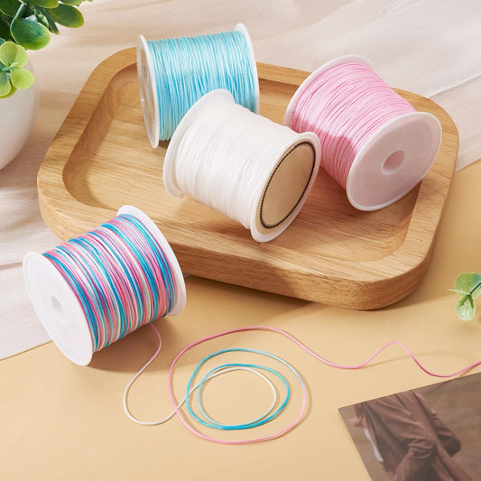 186 Yards Blue Pink Nylon Bracelet String 0.8mm Chinese Knotting Cord Macaron Colors Kumihimo Macrame Thread for Friendship Bracelets Necklace Jewelry Making Craft