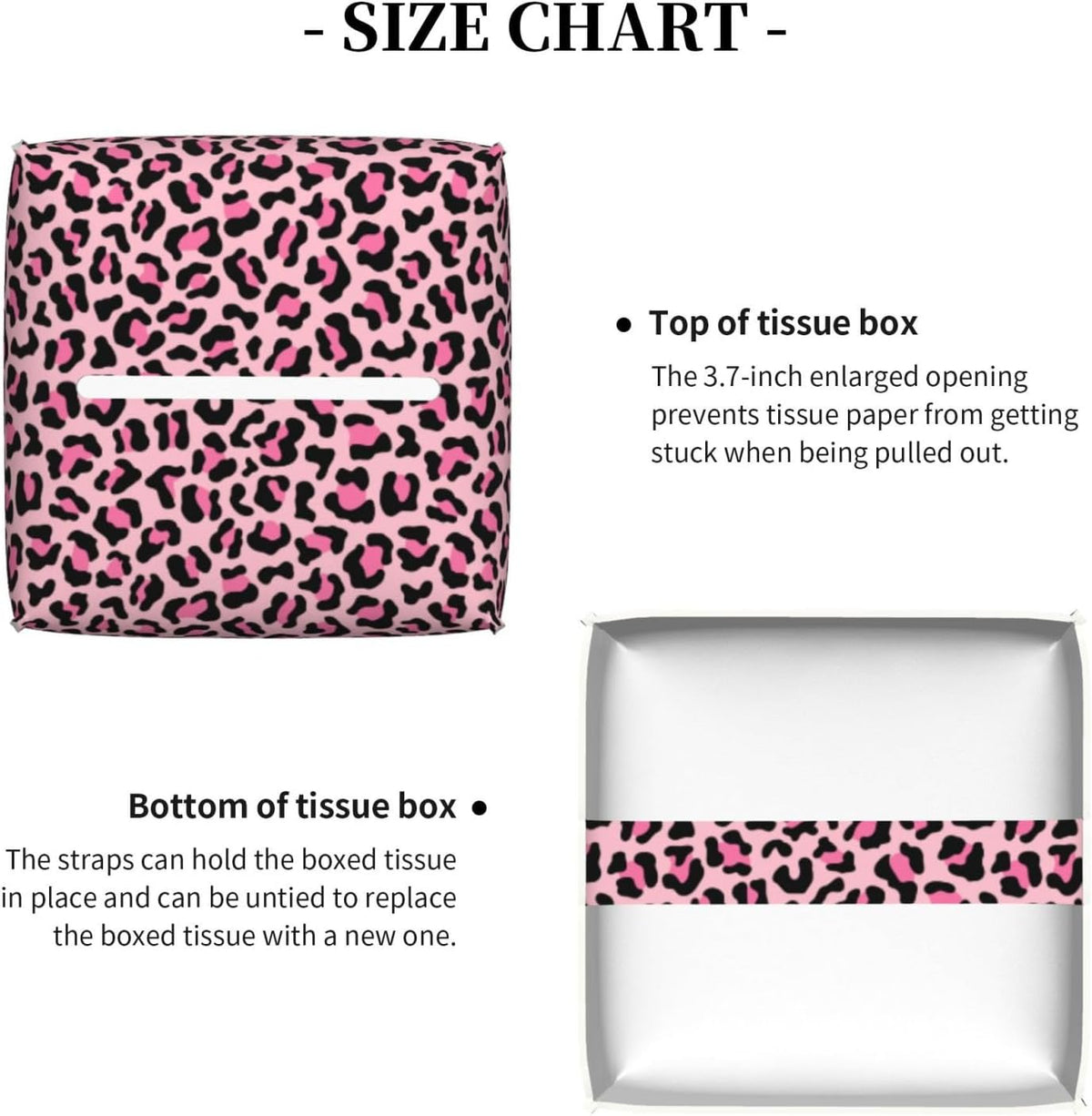 Trendy Pink Leopard Cute Print Tissue Box Cover Square Modern Decorative Tissue Box Holder, Cute Leather Box Cover Car Tissue Holder for Bathroom, Night Stands, Desk, Office Decor