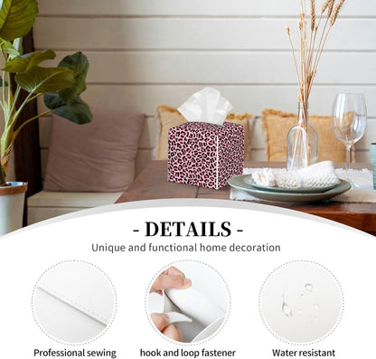 Trendy Pink Leopard Cute Print Tissue Box Cover Square Modern Decorative Tissue Box Holder, Cute Leather Box Cover Car Tissue Holder for Bathroom, Night Stands, Desk, Office Decor