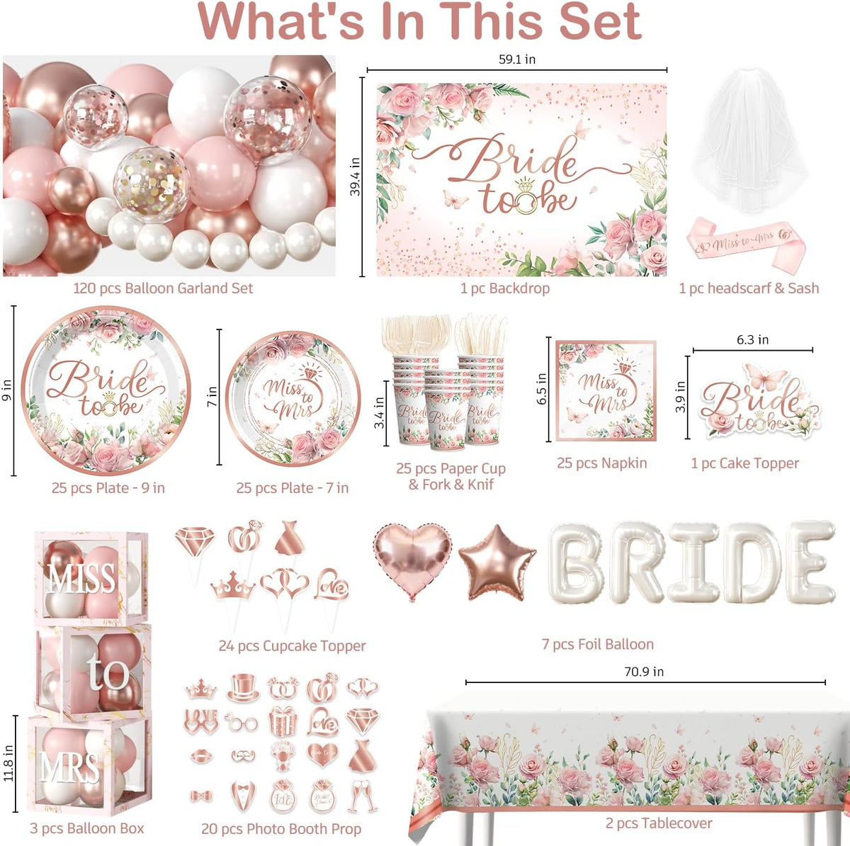 Cocomigo 330pcs Bride to Be Decorations for Bridal Shower, Serves 25