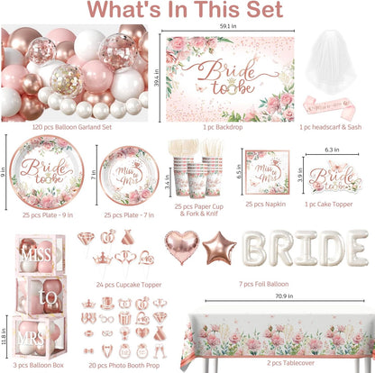 Cocomigo 330pcs Bride to Be Decorations for Bridal Shower, Serves 25