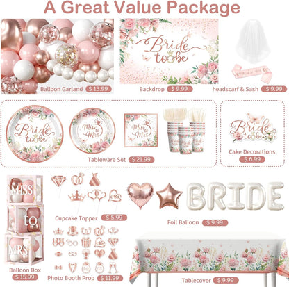 Cocomigo 330pcs Bride to Be Decorations for Bridal Shower, Serves 25
