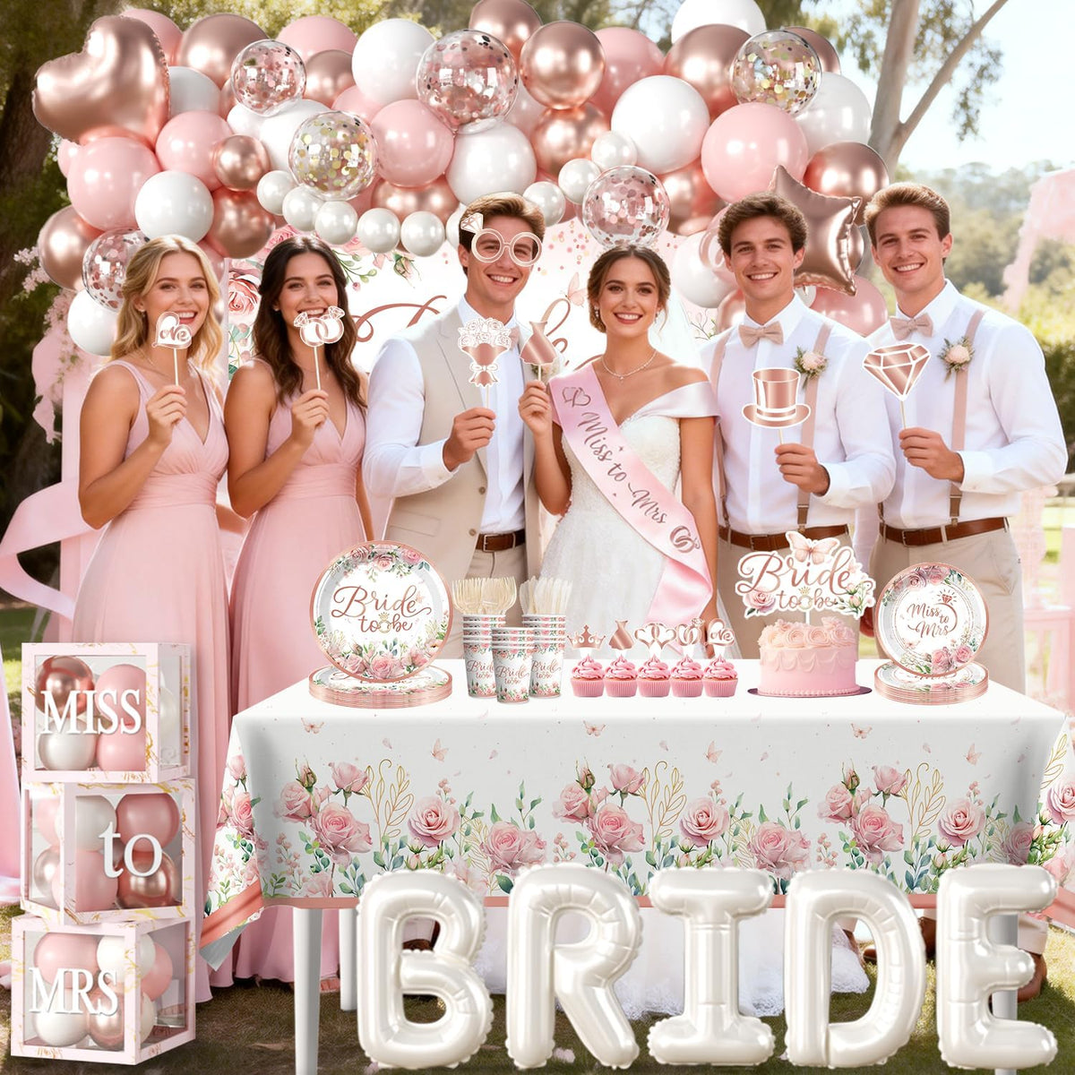 Cocomigo 330pcs Bride to Be Decorations for Bridal Shower, Serves 25