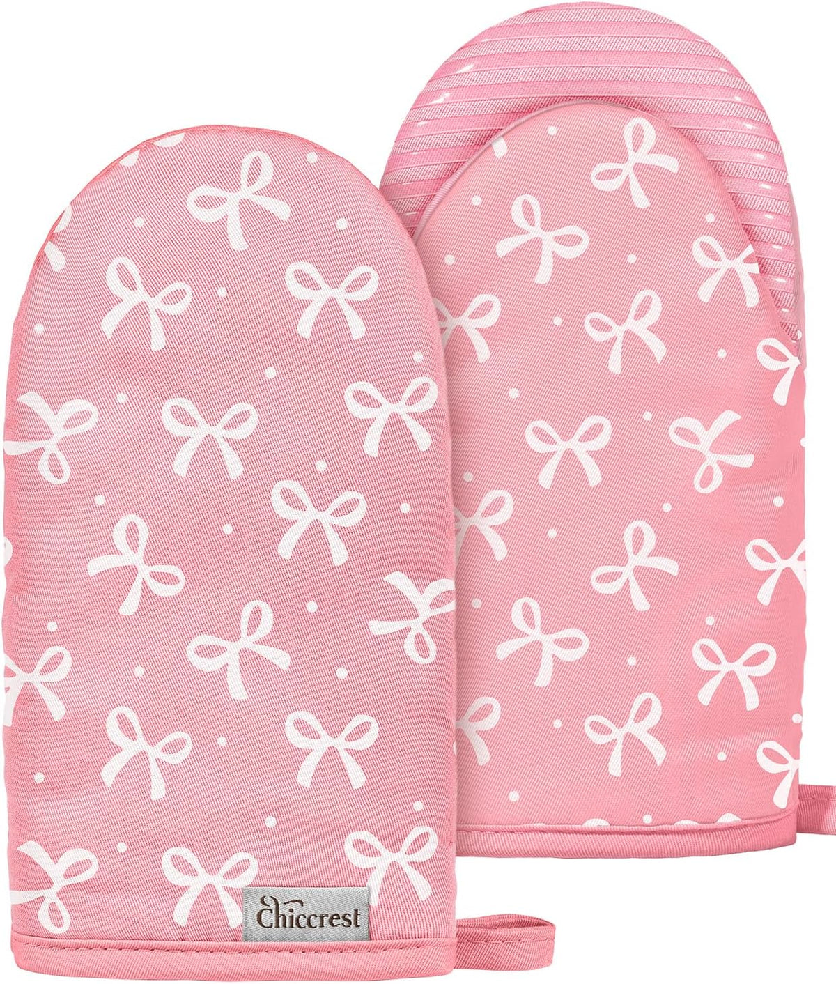100% Thick Cotton Mini Oven Mitts Silicone Grip Girly Pink Bow