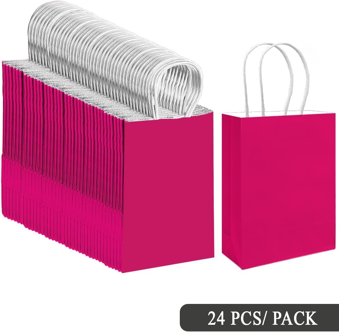 24PCS Small Gift Bag with Handles Bulk 8.3"x6"x3" Gift Bags Rose Pink Bags Multiple Uses (Small Size)