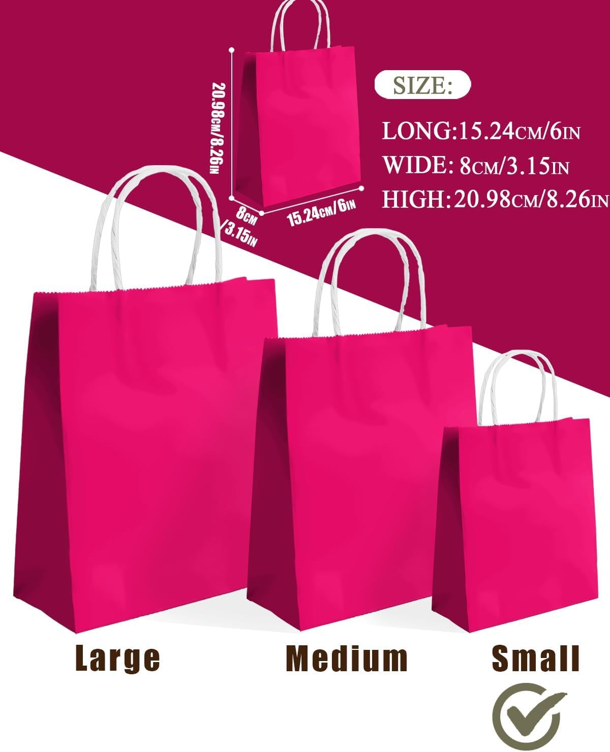 24PCS Small Gift Bag with Handles Bulk 8.3"x6"x3" Gift Bags Rose Pink Bags Multiple Uses (Small Size)