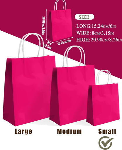 24PCS Small Gift Bag with Handles Bulk 8.3"x6"x3" Gift Bags Rose Pink Bags Multiple Uses (Small Size)