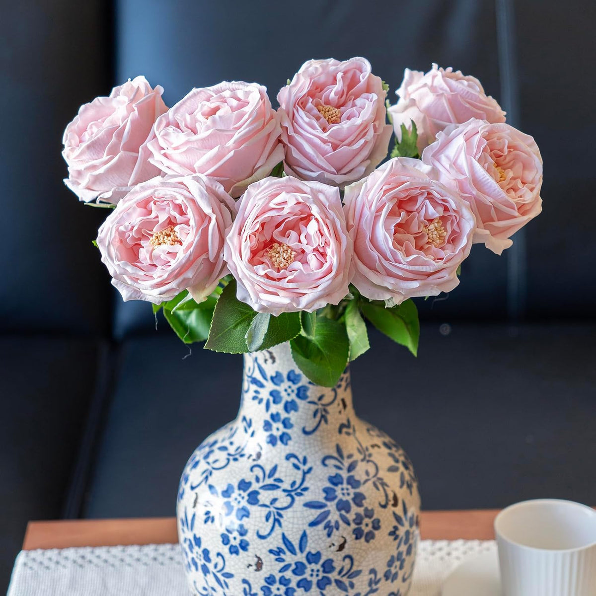 Fake Flowers for Decoration Home Decor Artificial Flowers Austin Rose Peony Latex Fake Flower Living Room Decoration Vivid Pink Roses Peonies (Light Pink 4pcs)
