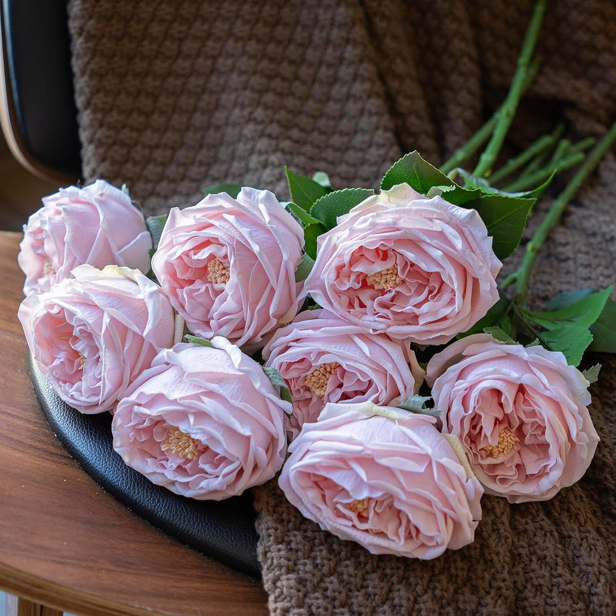 Fake Flowers for Decoration Home Decor Artificial Flowers Austin Rose Peony Latex Fake Flower Living Room Decoration Vivid Pink Roses Peonies (Light Pink 4pcs)