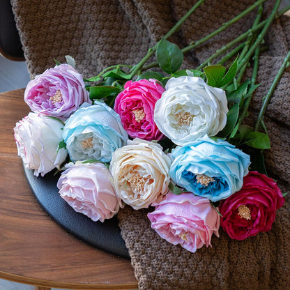 Fake Flowers for Decoration Home Decor Artificial Flowers Austin Rose Peony Latex Fake Flower Living Room Decoration Vivid Pink Roses Peonies (Light Pink 4pcs)
