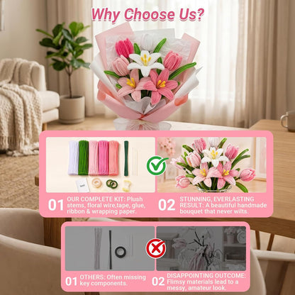 Pipe Cleaner Flower Kit, 500 Pcs Pink Chenille Stems Bulk