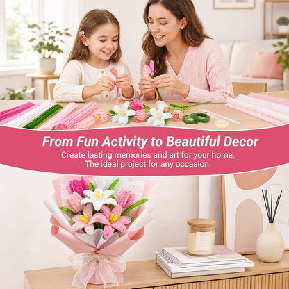 Pipe Cleaner Flower Kit, 500 Pcs Pink Chenille Stems Bulk