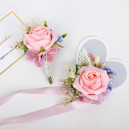 2 Pieces Corsage & Boutonniere Set, Pink (X1-MX)