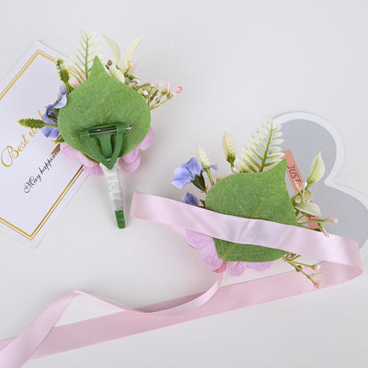 2 Pieces Corsage & Boutonniere Set, Pink (X1-MX)