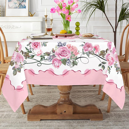 Yighty Pink Rectangle Tablecloth, Rose Flower Printed, Waterproof Floral 60x84inch, Suitable for Indoor and Outdoor, Holiday Kitchen Restaurant and Party