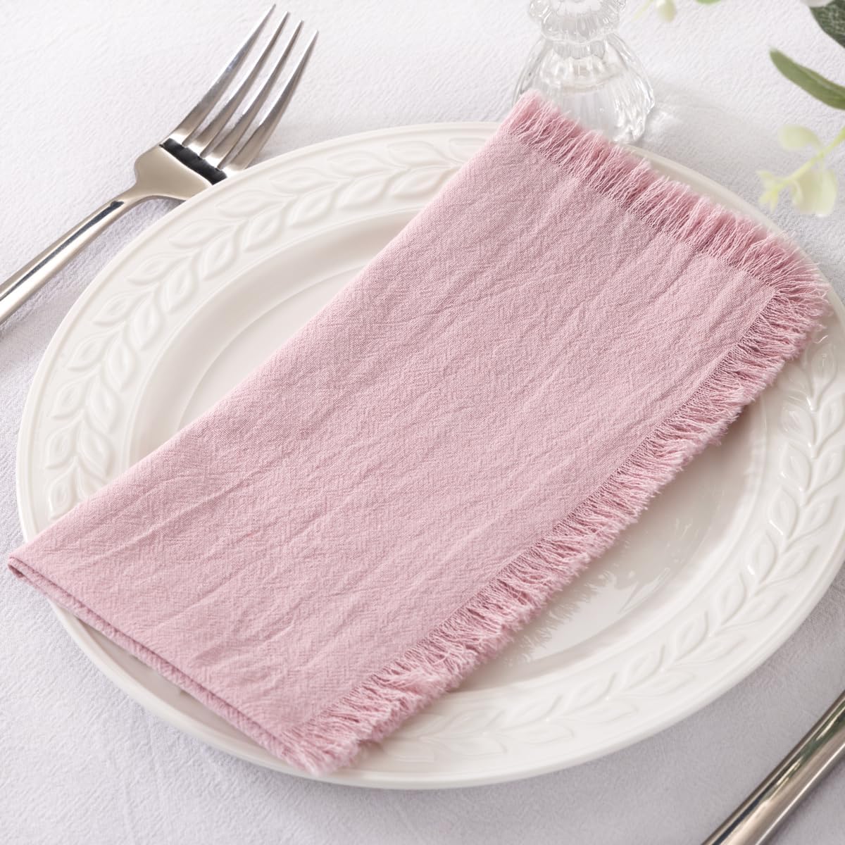 Socomi Linen Napkins Pink Valentine's Day Fall Thanksgiving Cloth Napkins Bulk Washable Cotton Napkins Set of 10 17"x17" for Wedding Party Bridal Baby Shower Birthday Table Decorations