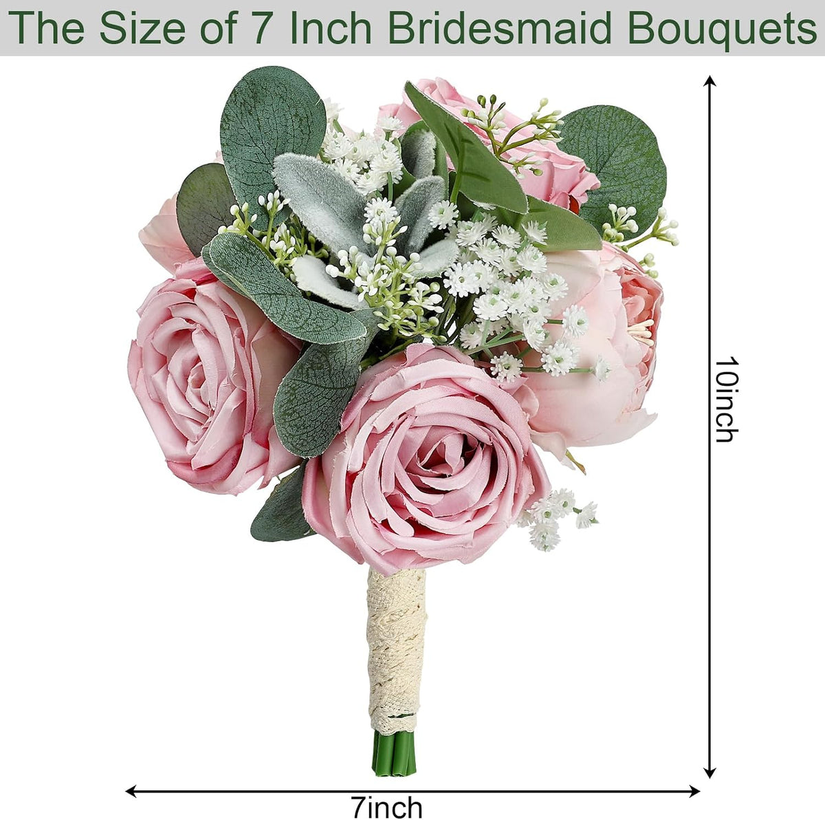 Set of 6 Dusty Pink Peonies & Rose Bridesmaid Bouquets for Wedding Marriage Proposal Bridal Shower Decorations