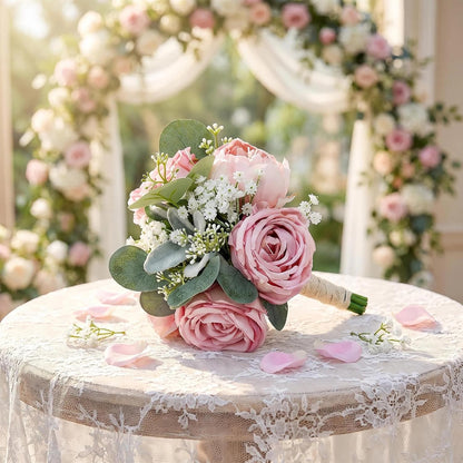 Set of 6 Dusty Pink Peonies & Rose Bridesmaid Bouquets for Wedding Marriage Proposal Bridal Shower Decorations