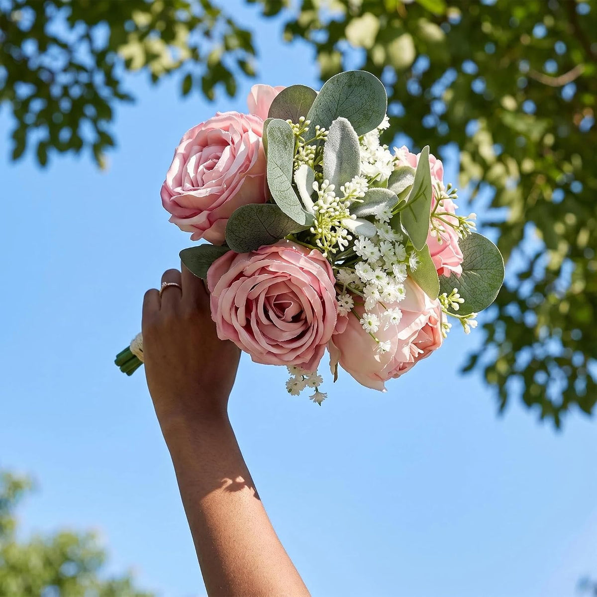 Set of 6 Dusty Pink Peonies & Rose Bridesmaid Bouquets for Wedding Marriage Proposal Bridal Shower Decorations