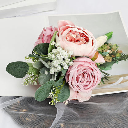 Set of 6 Dusty Pink Peonies & Rose Bridesmaid Bouquets for Wedding Marriage Proposal Bridal Shower Decorations
