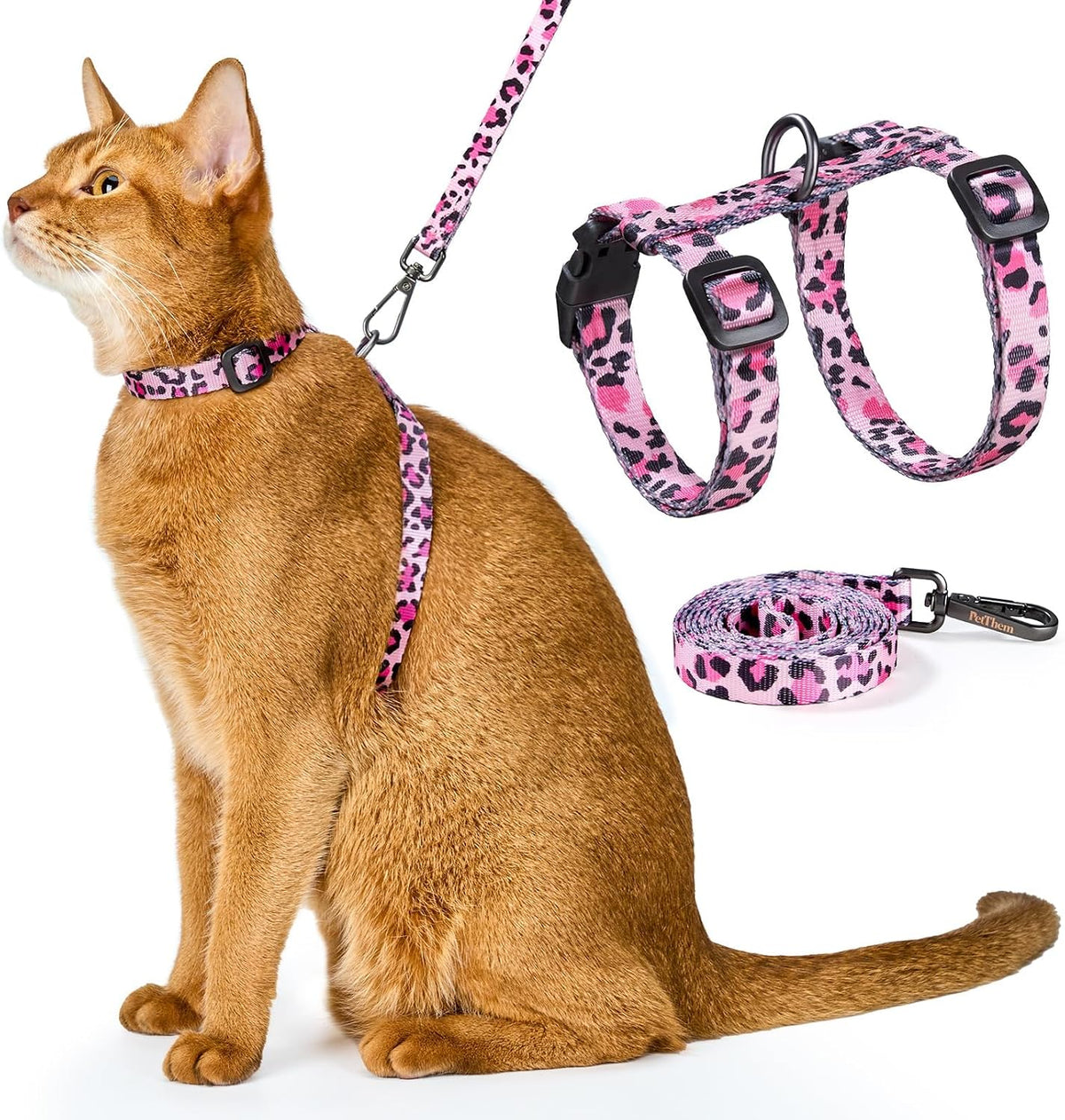 Adjustable Cat Harness and Leash Set Escape Proof (Pink)
