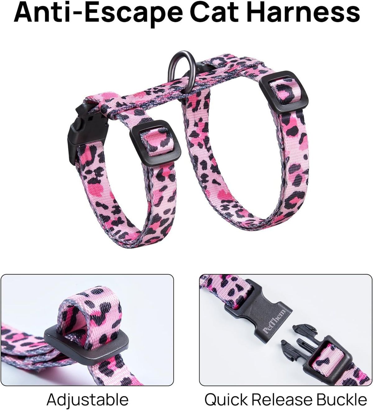 Adjustable Cat Harness and Leash Set Escape Proof (Pink)