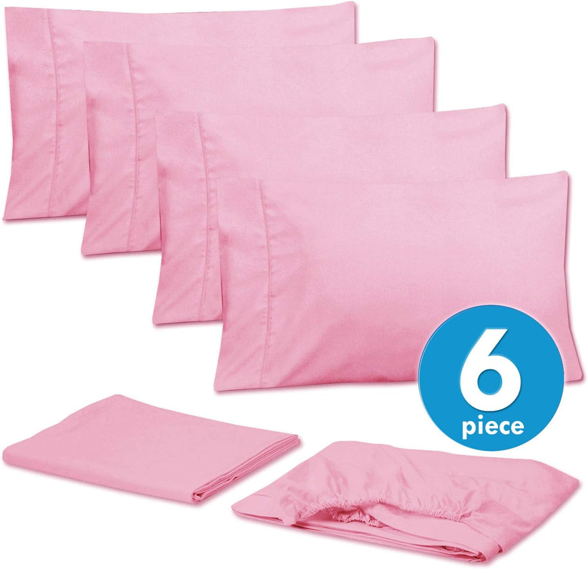 Queen Sheets Pink - 6 Piece 1500 Supreme Collection Fine Brushed Microfiber Deep Pocket Queen Sheet Set Bedding - 2 Extra Pillow Cases, Great Value, Queen, Pink (Pack of 1)