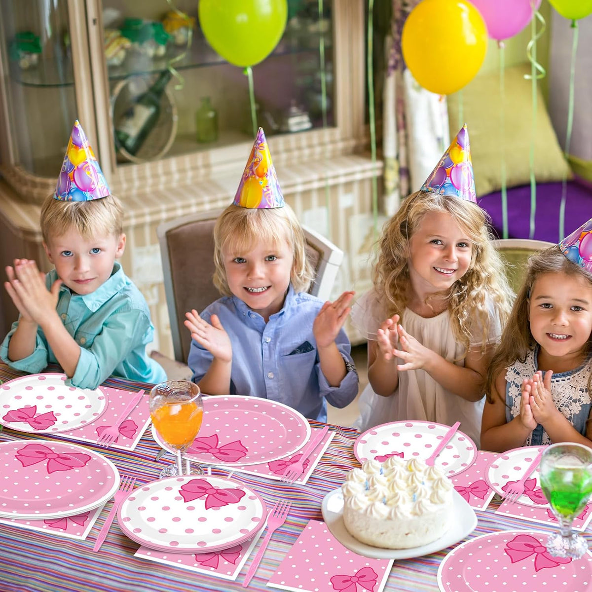 200 PCS Pink Bow Party Supplies Cute Birthday Paper Plates and Napkins Tableware Set Disposable Dinner Dessert Plates Decorations for Birthday Baby Shower Cute Pink Bow Party Favors for 50 Guests