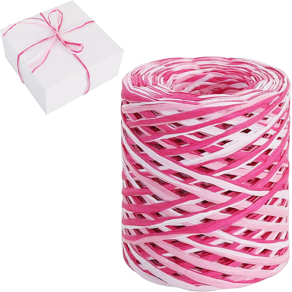 Raffia Paper Ribbon 492 Feet Raffia Yarn for Gift Wrapping - White Pink Hot Pink Packing Paper Twine for Gift Wrapping, DIY Crafts, Floral Bouquet, Anniversary, Valentines Party Supplies