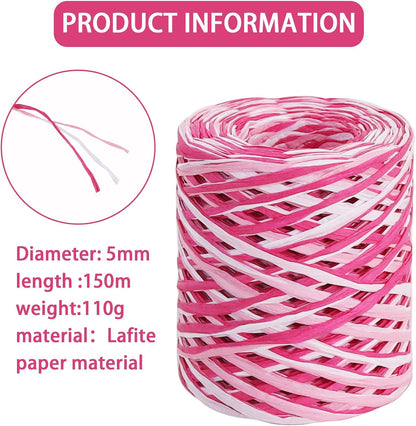 Raffia Paper Ribbon 492 Feet Raffia Yarn for Gift Wrapping - White Pink Hot Pink Packing Paper Twine for Gift Wrapping, DIY Crafts, Floral Bouquet, Anniversary, Valentines Party Supplies