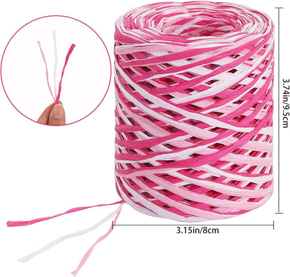 Raffia Paper Ribbon 492 Feet Raffia Yarn for Gift Wrapping - White Pink Hot Pink Packing Paper Twine for Gift Wrapping, DIY Crafts, Floral Bouquet, Anniversary, Valentines Party Supplies