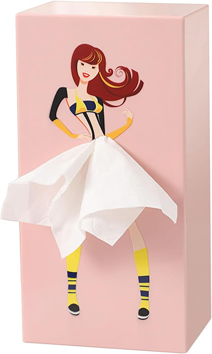 Upgrade Creative Tissue Boxes Holder, Lady Skirt Tissue Box Cover for Facial Tissues, Napkins, Office Countertops Living Room,Bedroom Decor (Pink)