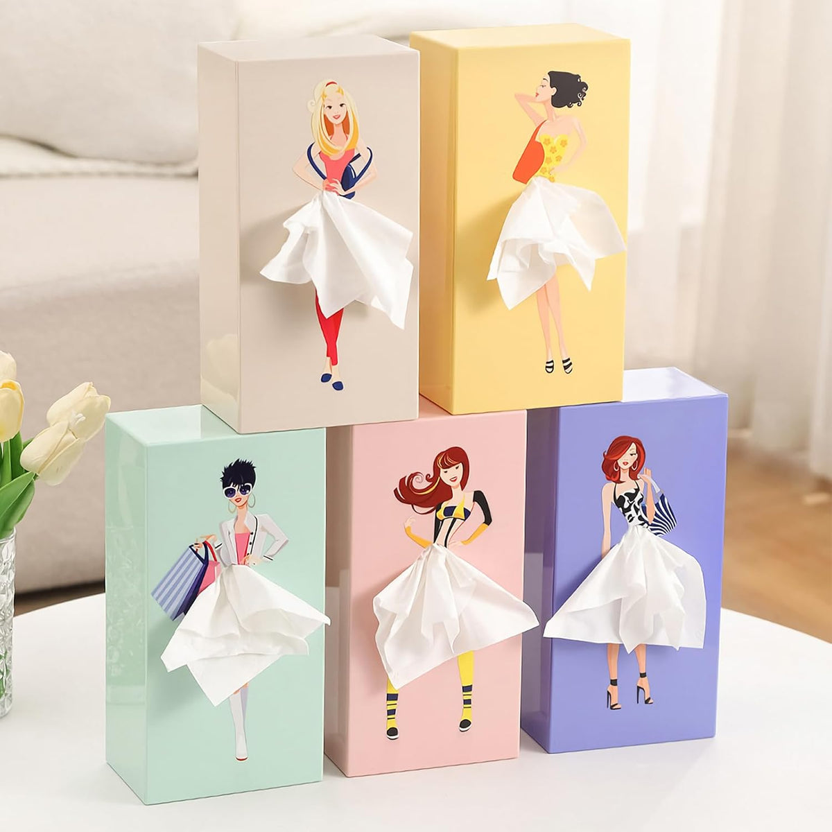Upgrade Creative Tissue Boxes Holder, Lady Skirt Tissue Box Cover for Facial Tissues, Napkins, Office Countertops Living Room,Bedroom Decor (Pink)