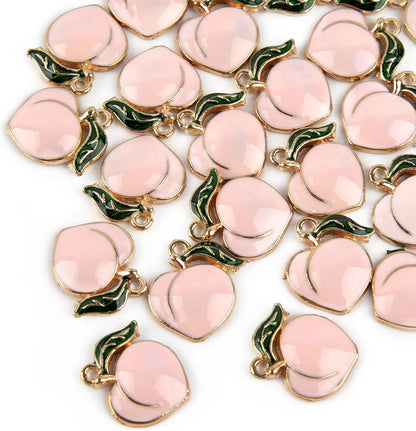 30 Pack Gold Plated Enamel 3D Peach Fruit Charm Pendant DIY for Earrings Necklace Bracelet Jewelry Making and Crafting