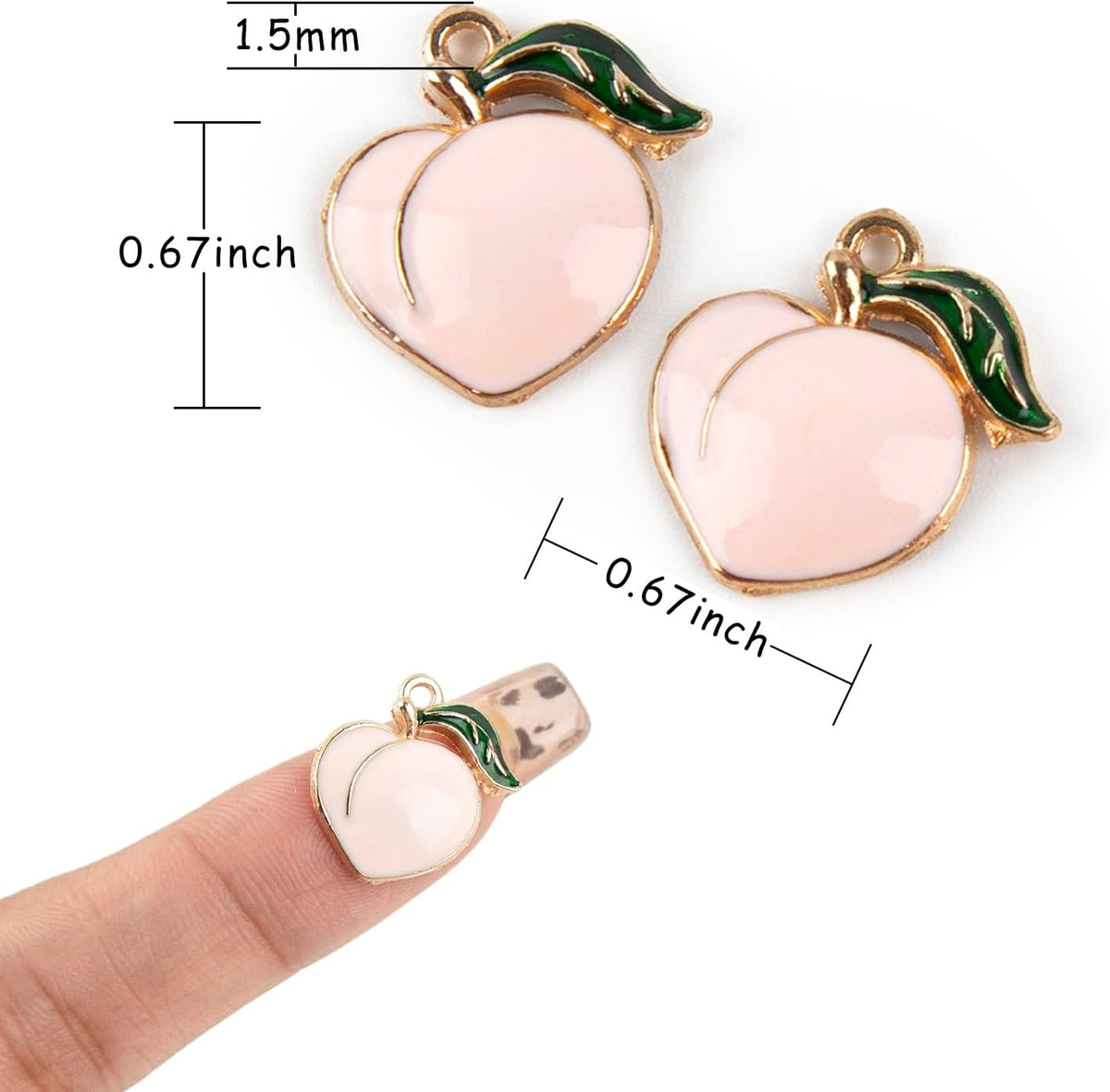 30 Pack Gold Plated Enamel 3D Peach Fruit Charm Pendant DIY for Earrings Necklace Bracelet Jewelry Making and Crafting