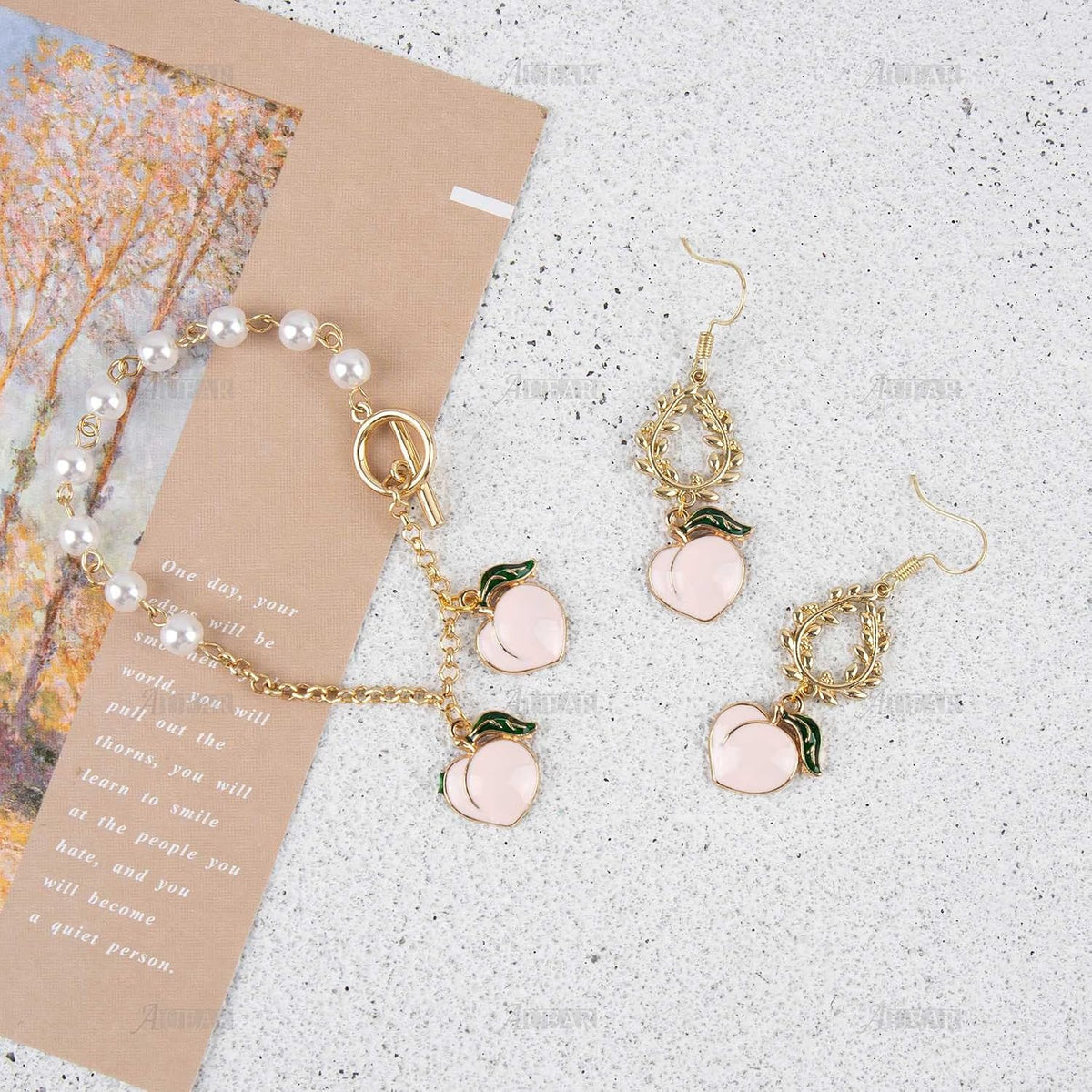 30 Pack Gold Plated Enamel 3D Peach Fruit Charm Pendant DIY for Earrings Necklace Bracelet Jewelry Making and Crafting