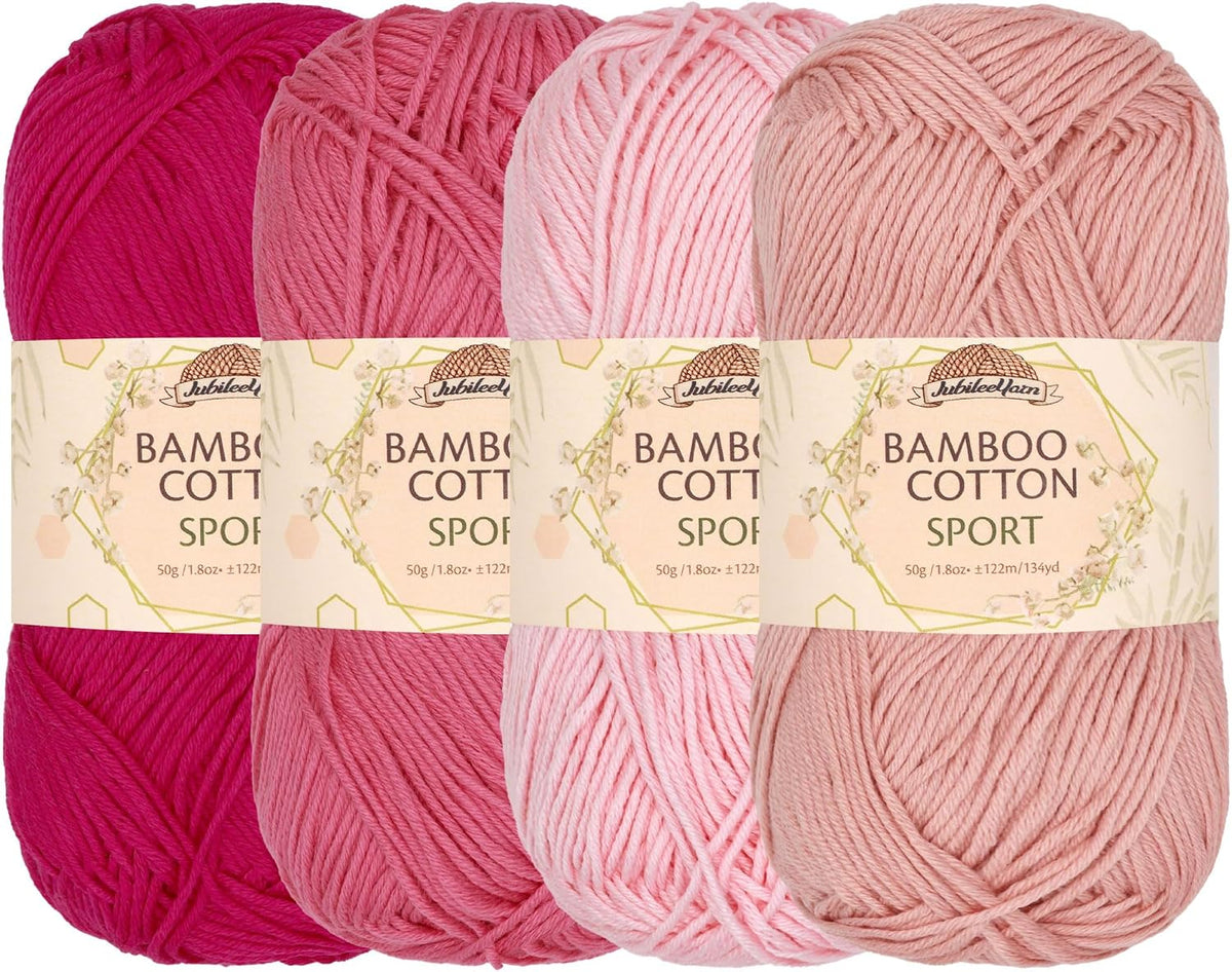 JubileeYarn Bamboo Cotton Sport Yarn - Shades of Pink - 4 Skeins