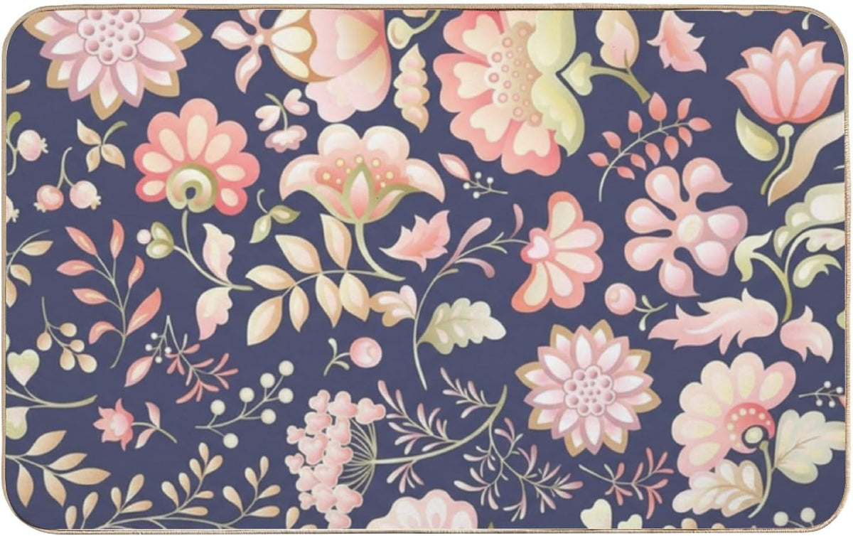 Flannel Quick Dry Bath Mat 24× 35 Inch, Pink Floral No Slip Bathroom Rug Plush Water Absorbing Bathroom Decorations Kitchen Rugs Anti Fatigue Anti Fatigue Mats for Kitchen Floor Carpet