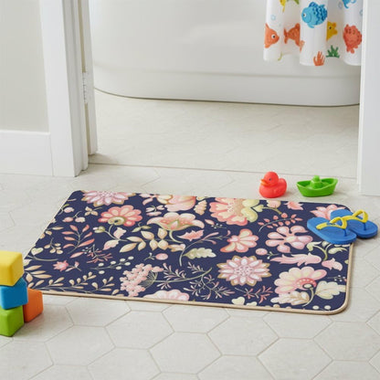 Flannel Quick Dry Bath Mat 24× 35 Inch, Pink Floral No Slip Bathroom Rug Plush Water Absorbing Bathroom Decorations Kitchen Rugs Anti Fatigue Anti Fatigue Mats for Kitchen Floor Carpet