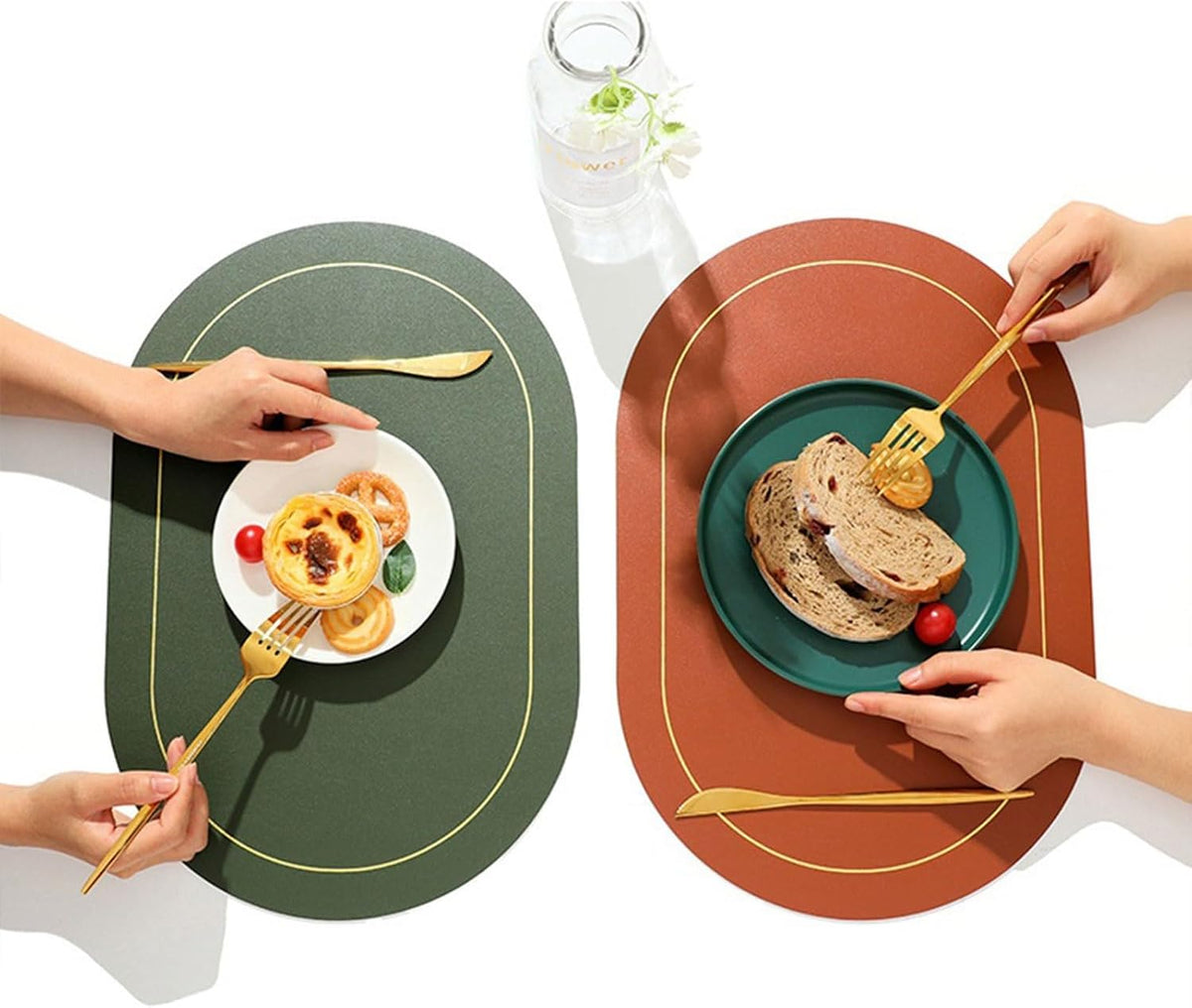 Reversible Oval Placemats Set of 6 - Washable Double Color Table Mats for Dining, Kitchen, Parties & Outdoor Use (Mint Green) Light Pink 6 Pack