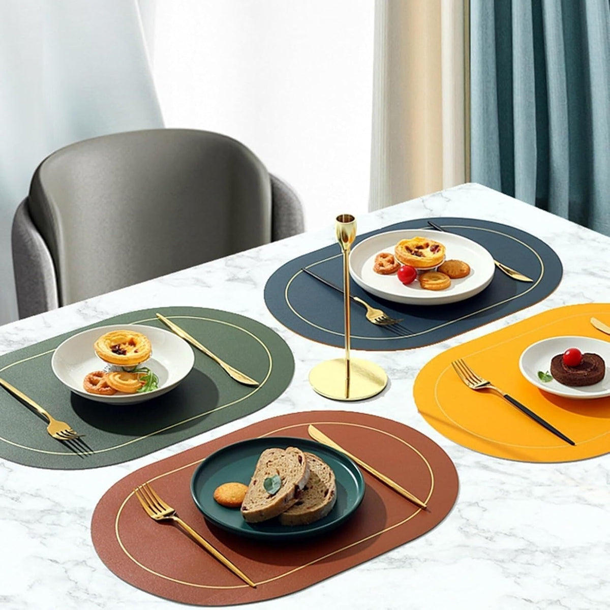 Reversible Oval Placemats Set of 6 - Washable Double Color Table Mats for Dining, Kitchen, Parties & Outdoor Use (Mint Green) Light Pink 6 Pack