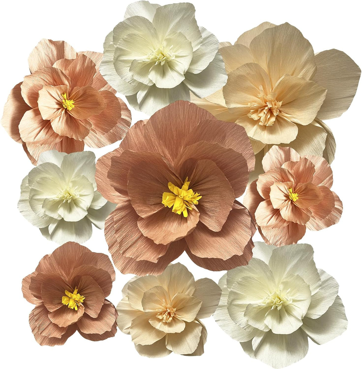 Crepe Paper Flowers Decoration for Wall Total 9 Pcs, Artificial Flowers for Wedding Decor,Flower Backdrop Decor, Baby Bridal Shower Birthday Party, Pink Peach Beige 3D Wall Flowers