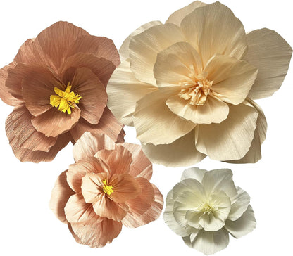 Crepe Paper Flowers Decoration for Wall Total 9 Pcs, Artificial Flowers for Wedding Decor,Flower Backdrop Decor, Baby Bridal Shower Birthday Party, Pink Peach Beige 3D Wall Flowers
