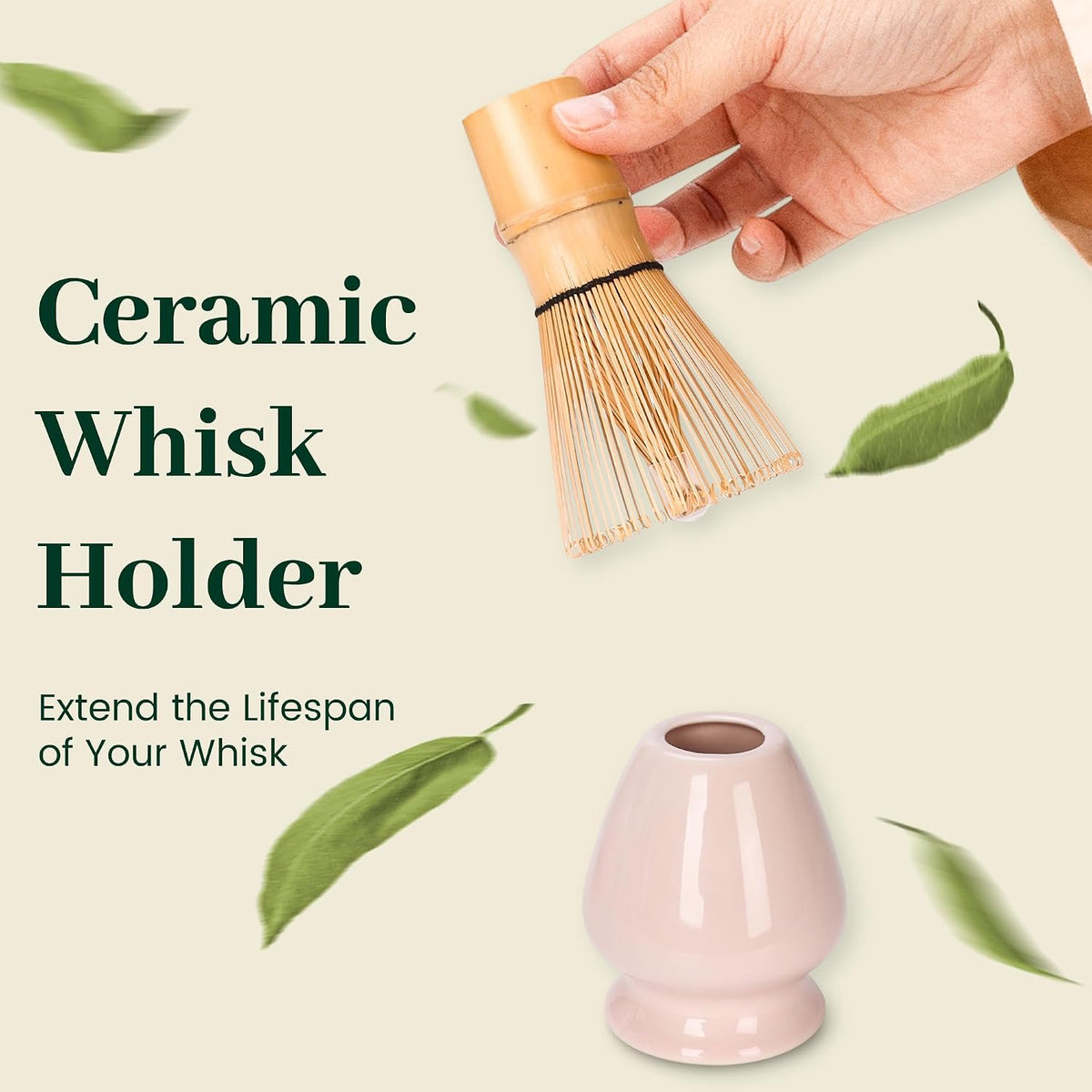 Matcha Whisk Set, Ceramic Matcha Set Includes Matcha Bowl, Matcha Whisk and Holder, Bamboo Scoop, Sifter 5 Pcs Matcha Kit for Matcha Lovers (Light Pink)