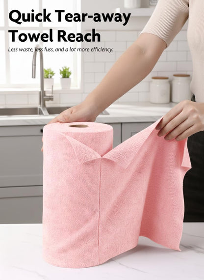 Microfiber Cleaning Cloth Roll- 60 Sheets,12"x12"(Pink, Grey)