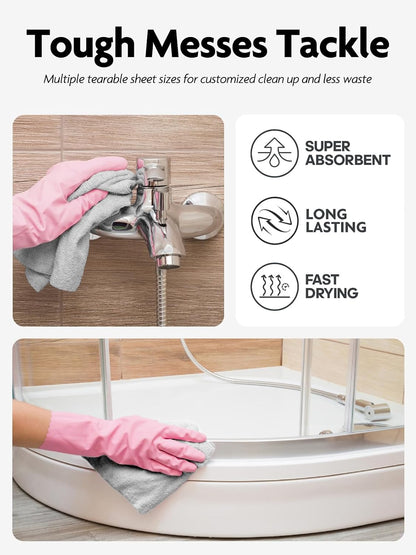 Microfiber Cleaning Cloth Roll- 60 Sheets,12"x12"(Pink, Grey)