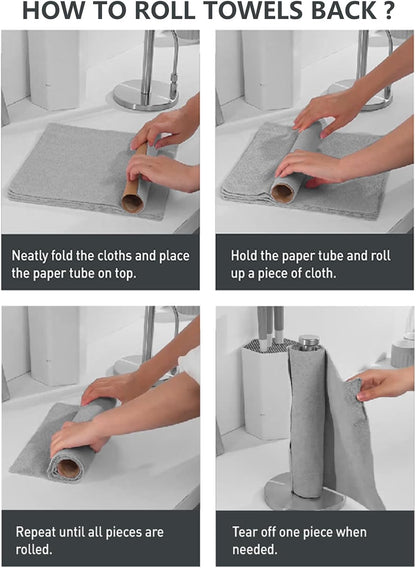 Microfiber Cleaning Cloth Roll- 60 Sheets,12"x12"(Pink, Grey)