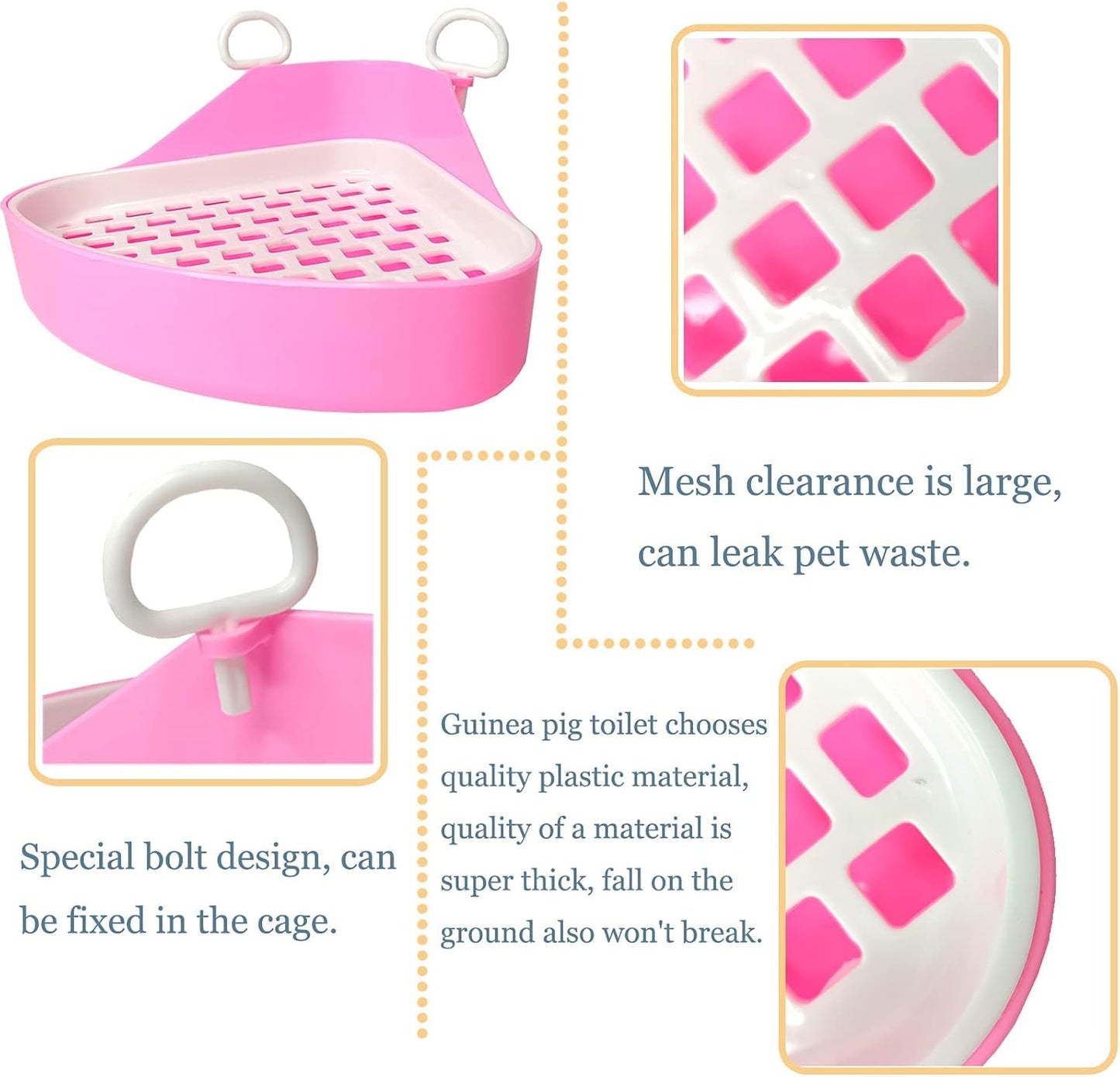 Hamiledyi Guinea Pig Potty Trainer Corner, Small Animals Triangle Plastic Litter Box, Bedding Litter Box Pee Pan Tray Toilet for Hamster Gerbil Bunny Ferret Chinchilla Hedgehog (Pink)