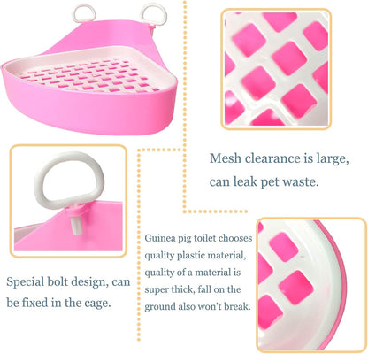 Hamiledyi Guinea Pig Potty Trainer Corner, Small Animals Triangle Plastic Litter Box, Bedding Litter Box Pee Pan Tray Toilet for Hamster Gerbil Bunny Ferret Chinchilla Hedgehog (Pink)